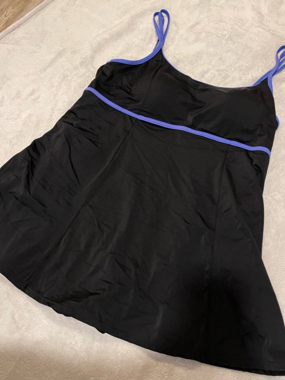 Swimsuits For All Black One-Piece Swimdress with Blue Trim